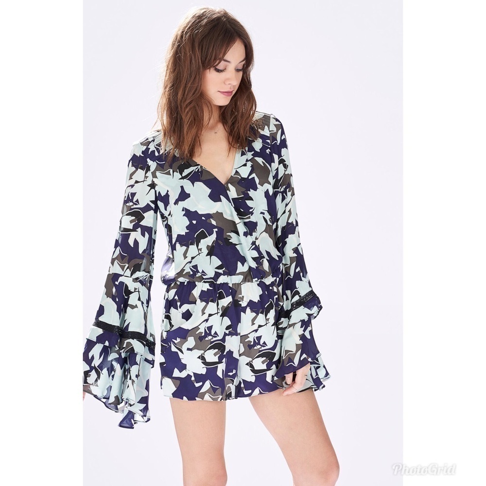 Parker Blue Ruffled Villa Combo Shorts Romper Small Floral
